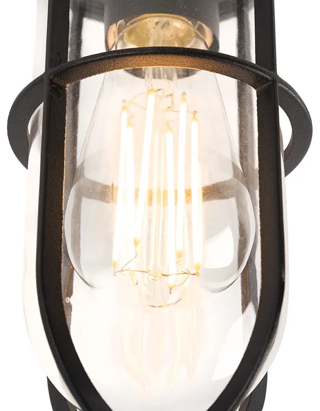 Рустикална външна таванна лампа черна със стъкло IP44 - Elza