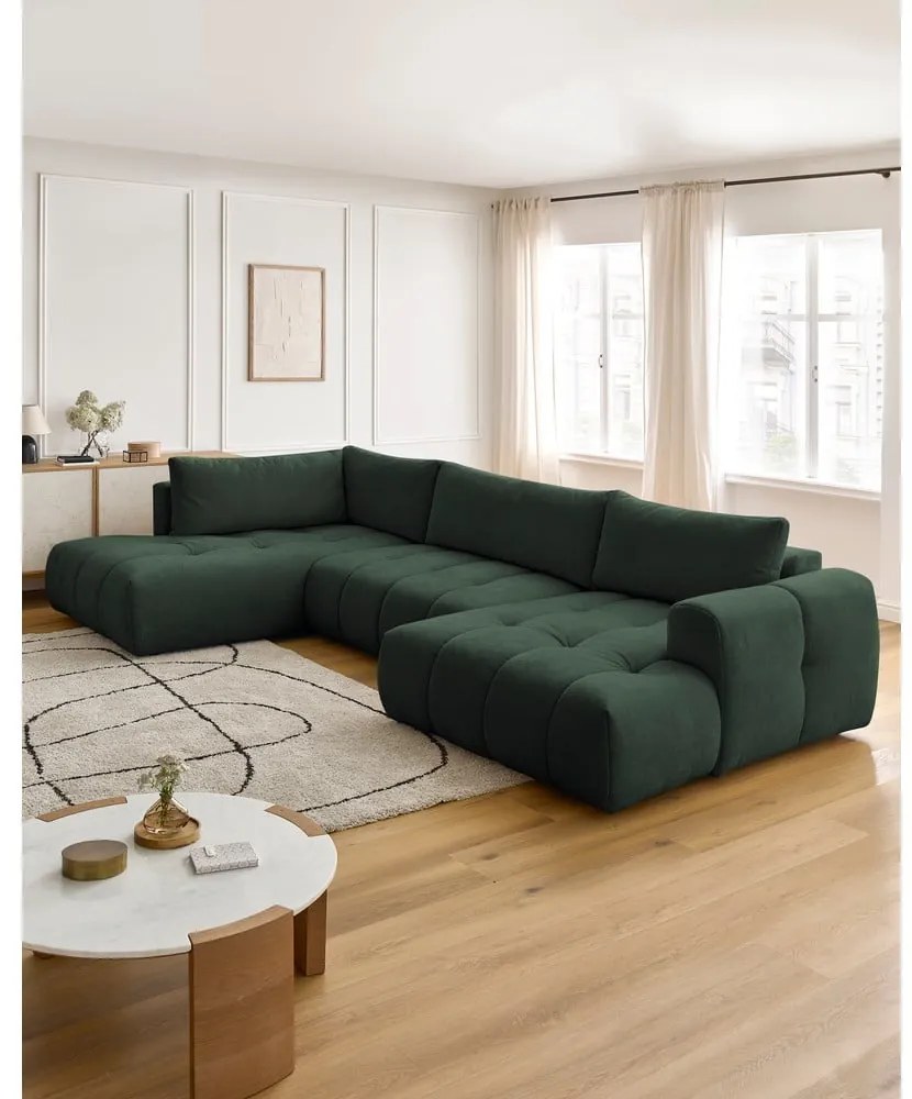 Зелен сгъваем/с място за съхранение ъглов диван (ляв ъгъл/U форма) Fuji – Bobochic Paris