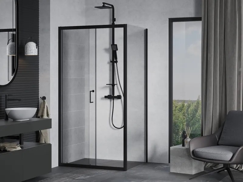 Mexen Apia плъзгаща се душ кабина 100 x 80 см, прозрачна, черна - 840-100-080-70-00