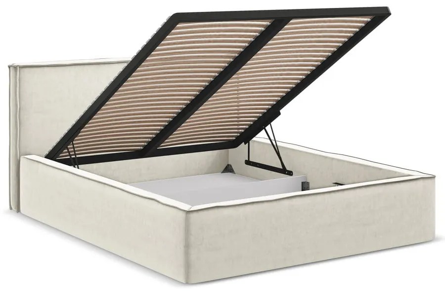 Кремаво двойно тапицирано легло с място за съхранение и включена подматрачна рамка 160x200 cm Anani – Makamii