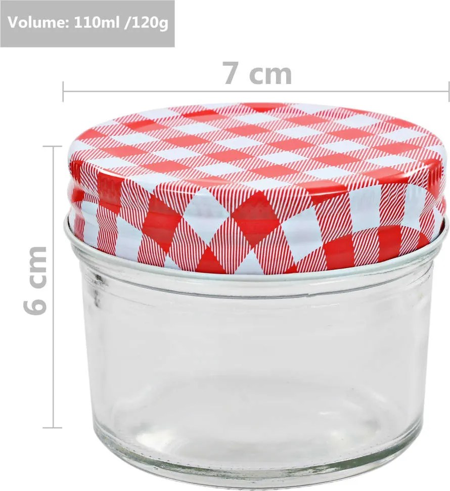 Стъклени буркани за сладко с бяло-червени капачки 24 бр 110 мл Lee