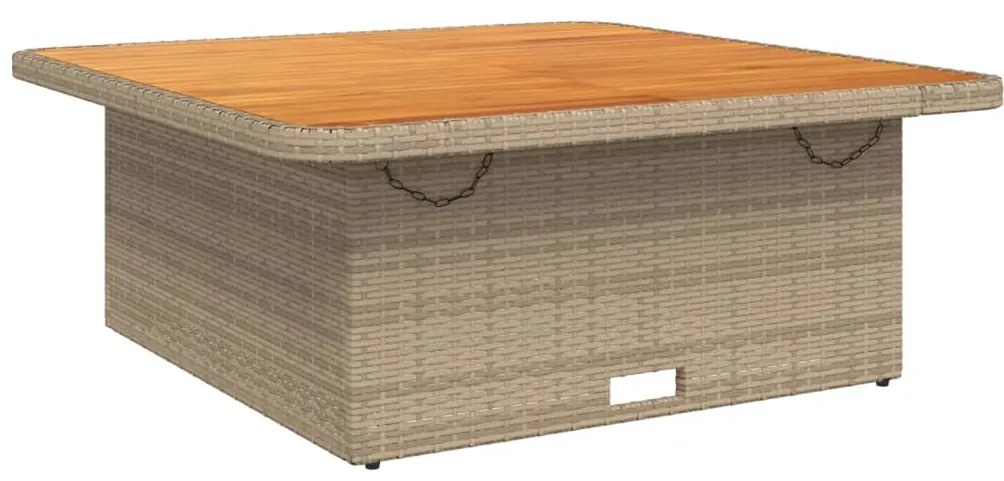 368274 vidaXL Градинска маса бежова 110x110x71 см полиратан и акациево дърво