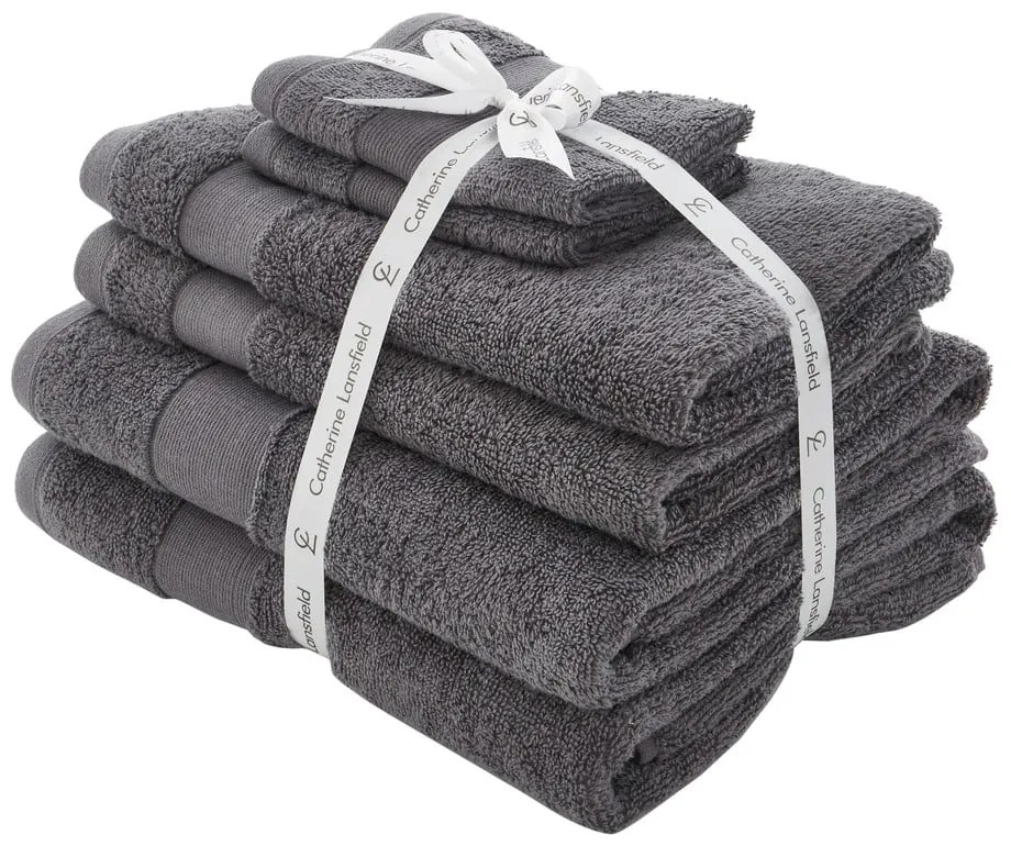 Тъмносиви памучни хавлии и кърпи за баня в комплект от 6 бр. от тери Anti-Bacterial – Catherine Lansfield