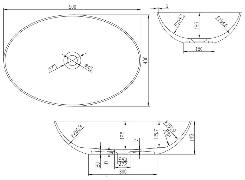 Бял керамичен умивалник , 60 x 40 cm Thin - Sapho