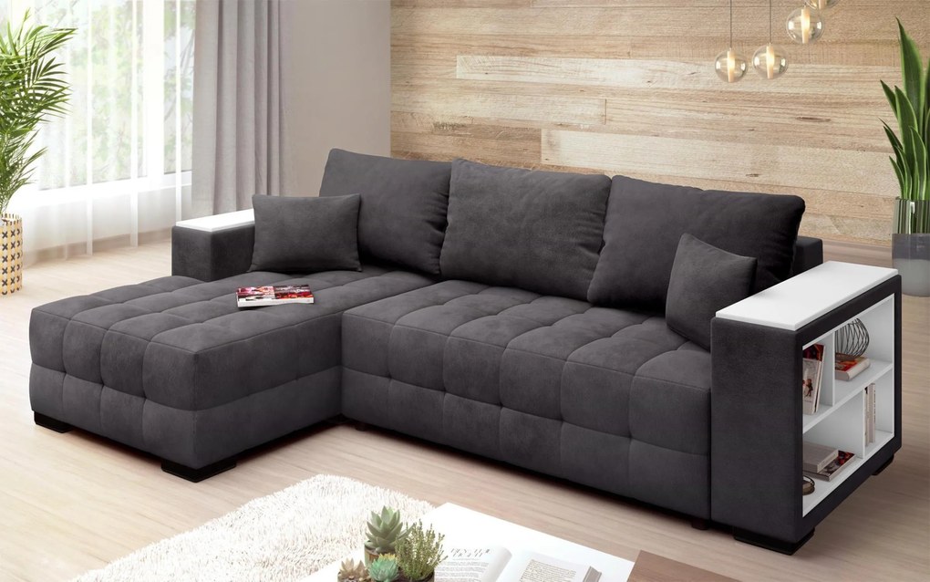 Разтегателен ъглов диван с подлакътник етажерка Мелвин Спринг S