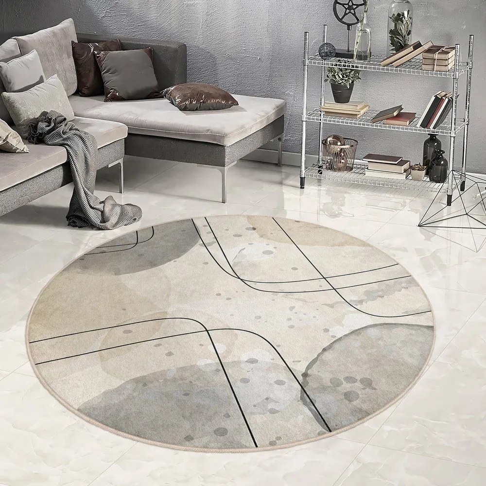 Бежов кръгъл килим подходящ за пране ø 80 cm Simple Lines – Mila Home