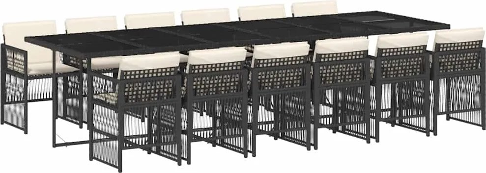 3210942 vidaXL Външен трапезен комплект 13 части с възглавници черен полиратан