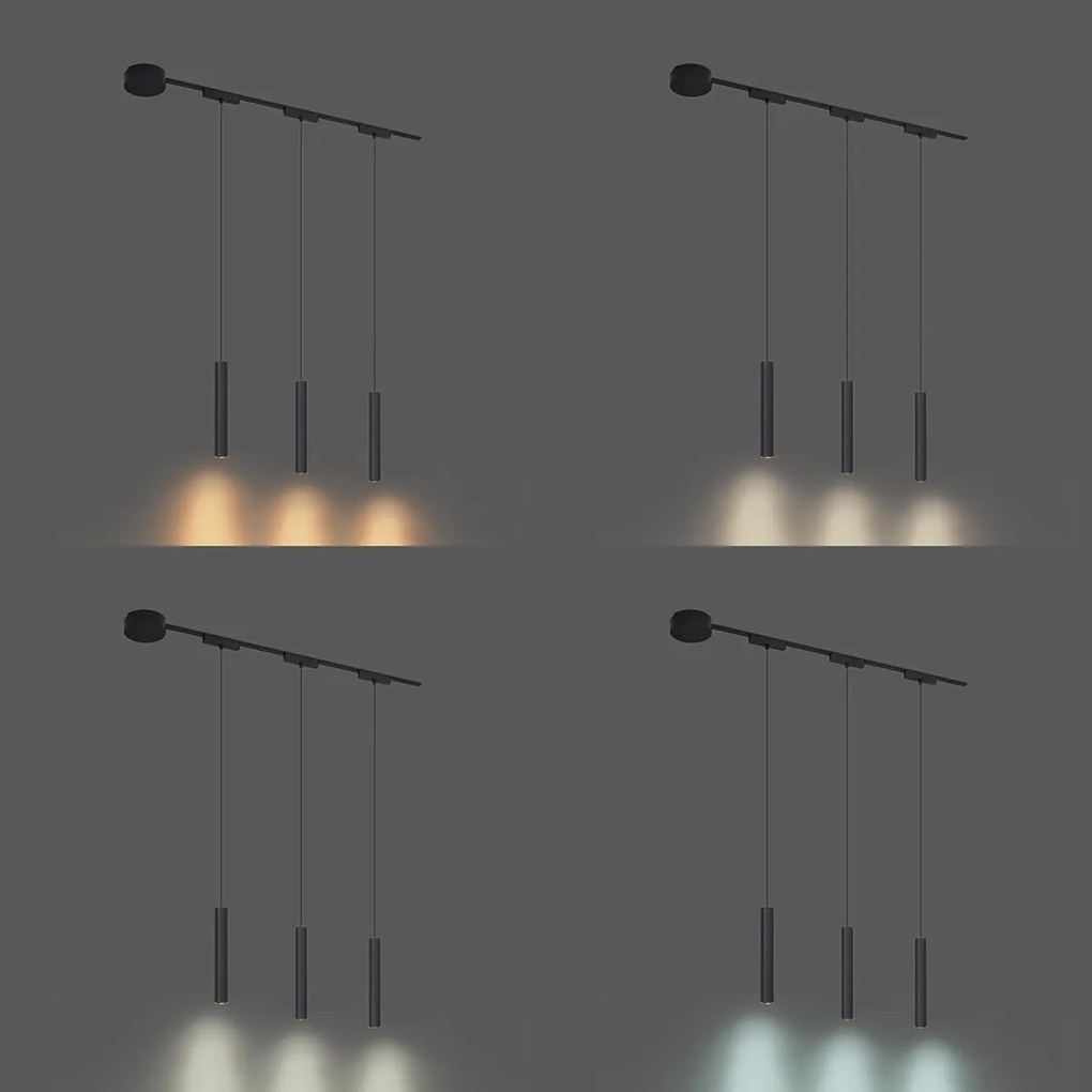 Модерна релсова система с 3 черни висящи лампи 1-фазов - Magnetic Cassie