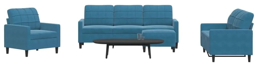 3278370 vidaXL Комплект дивани от 4 части с възглавници, син, кадифе