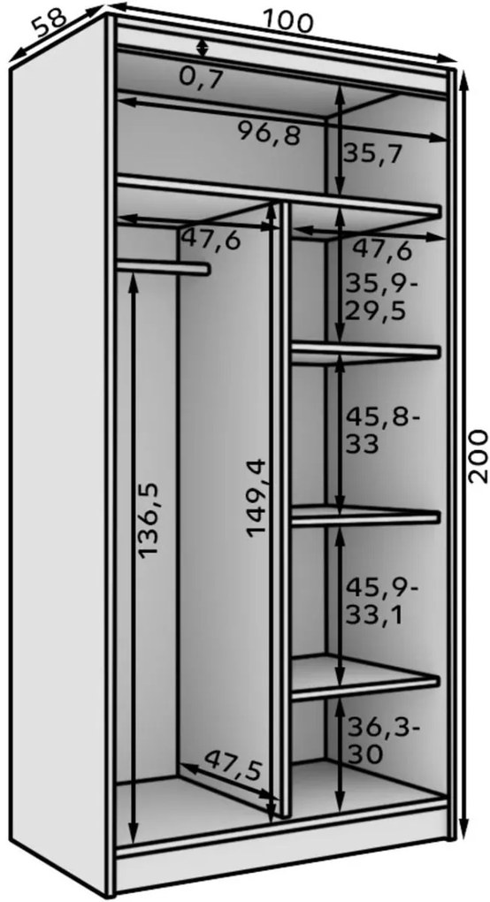 Гардероб Flux 100 плъзгащ се-Leuko-Мауро