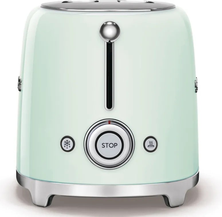 Тостер за хляб SMEG 50's Style TSF01PGEU, 950W, 2 филии, 6 нива, Тавичка за трохи, Вграден кабел, Неръждаема стомана, Зелен