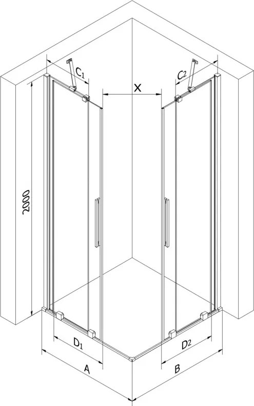 Mexen Velar Душ кабина Duo с плъзгащи се врати 90 x 80 см, прозрачна, хром