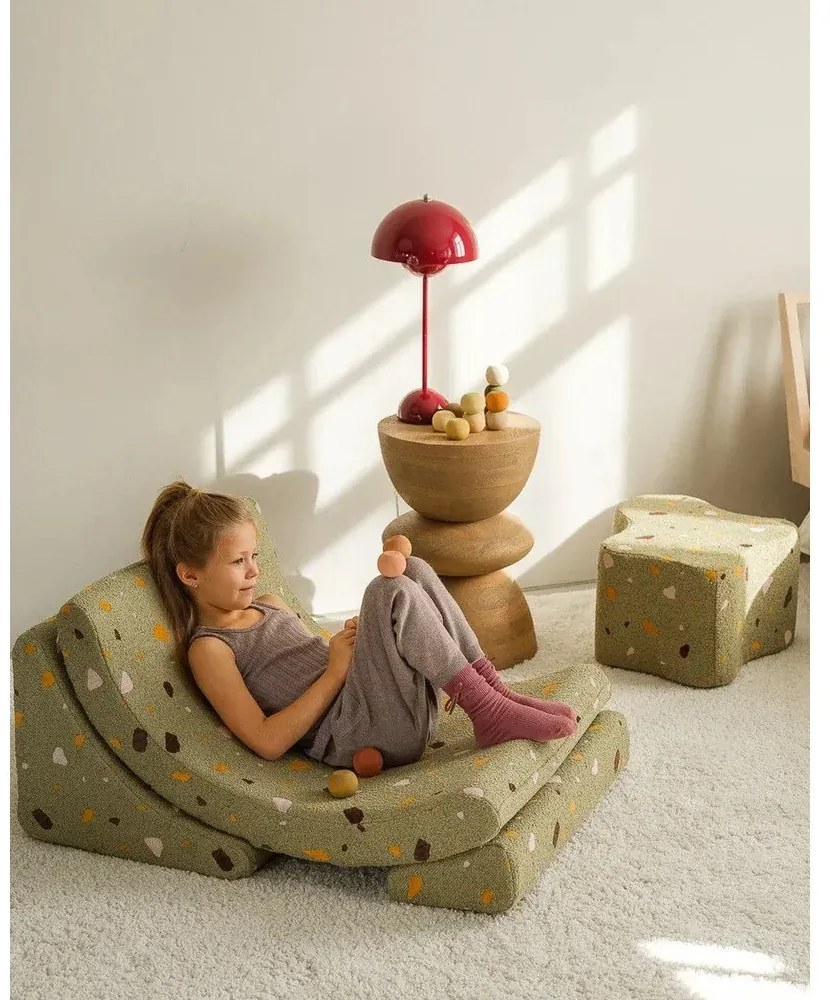 Зелен детски пуф от букле и шенил Terrazzo Cloud – Wigiwama