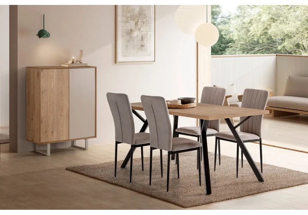 Трапезна маса с дъбова дървена плоскост в естествен цвят 90x160 cm Marion – Marckeric