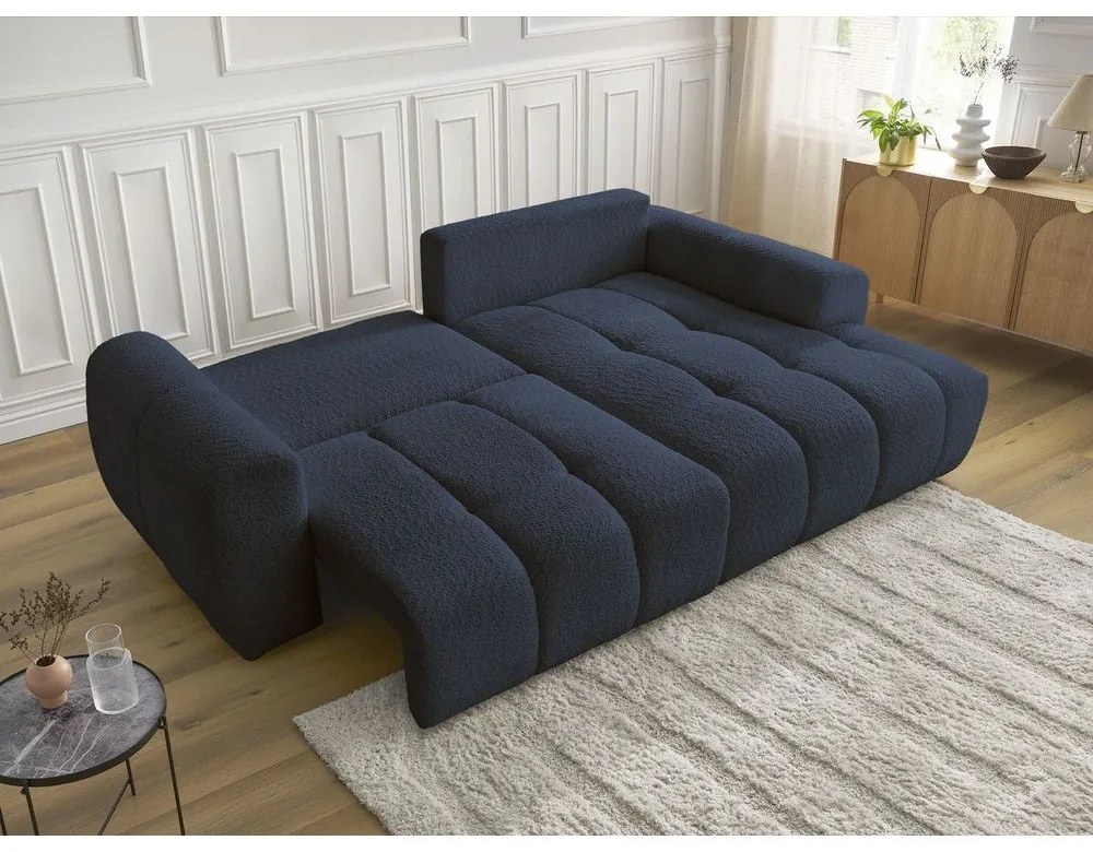 Син разтегателен ъглов диван с място за съхранение от букле (десен ъгъл) Roxelane – Bobochic Paris