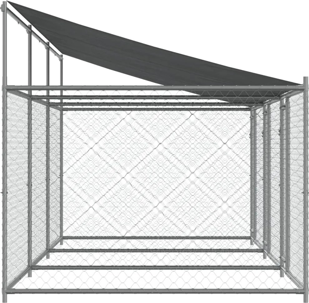 Кучешка клетка с покрив и врати сив 6x2x2 м поцинкована стомана