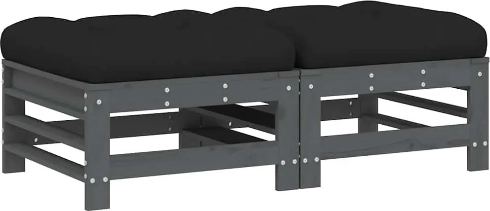 825697 vidaXL Градински табуретки с възглавници 2 бр сиви борово дърво масив