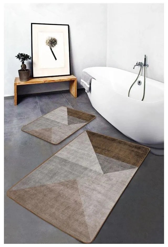 Сиви-кафяви кадифени килими за баня в комплект от 2 бр. 60x100 cm – Mila Home