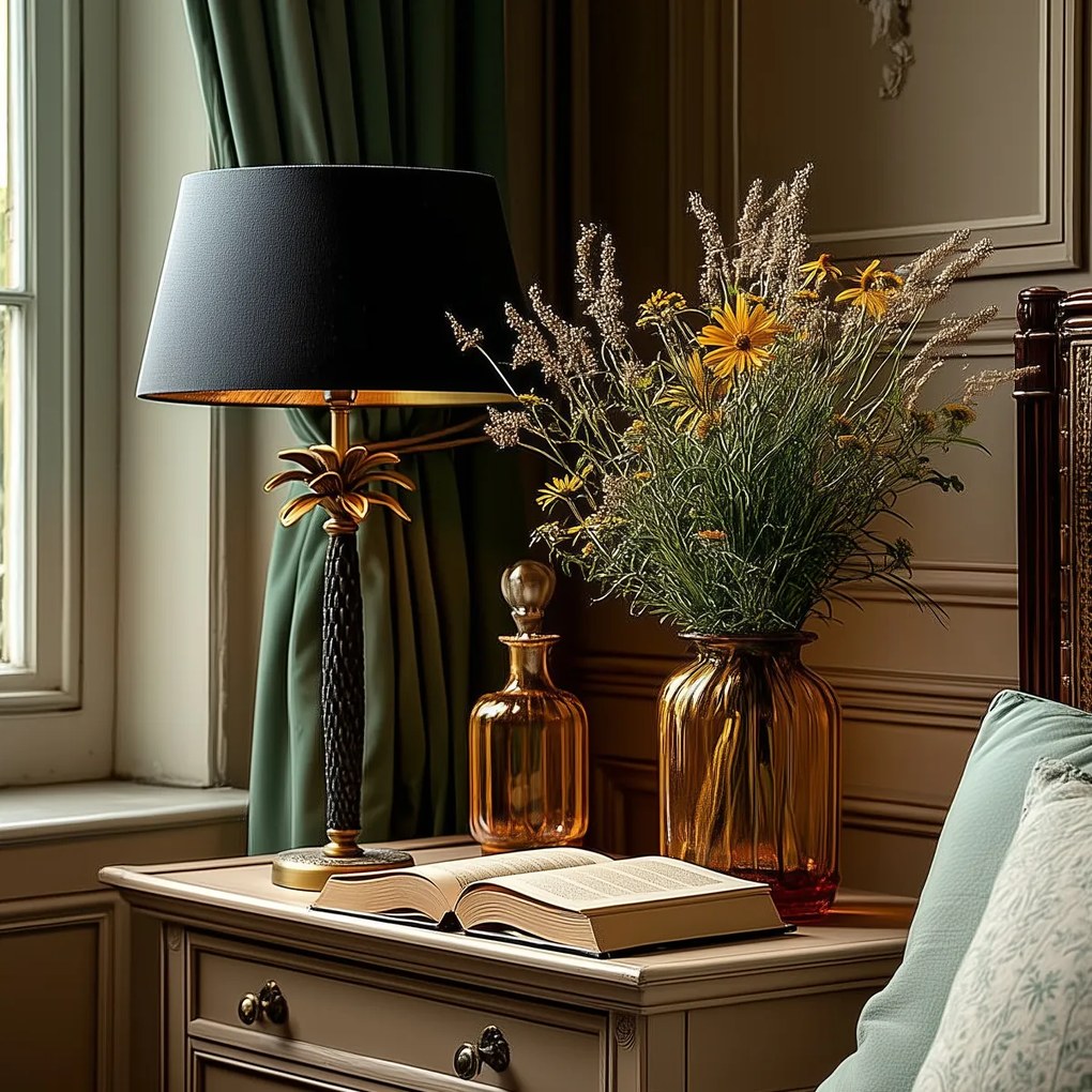 Арт Деко настолна лампа бронз с черен абажур 35 см - Areka