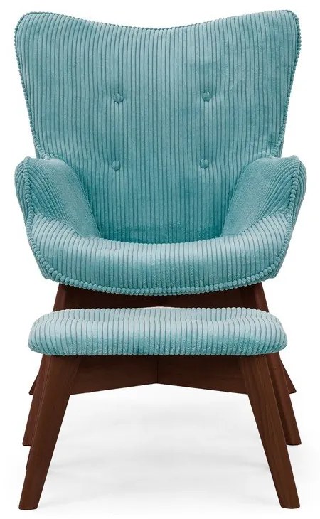 Тюркоазен фотьойл с табуретка от рипсено кадифе Niko – Ropez