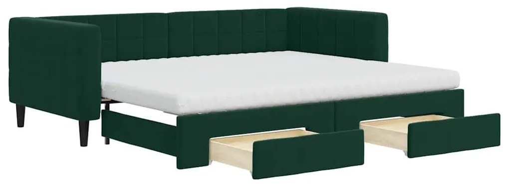 3196765 vidaXL Канапе изтеглящо легло и чекмеджета тъмнозелен 90x200 см кадифе
