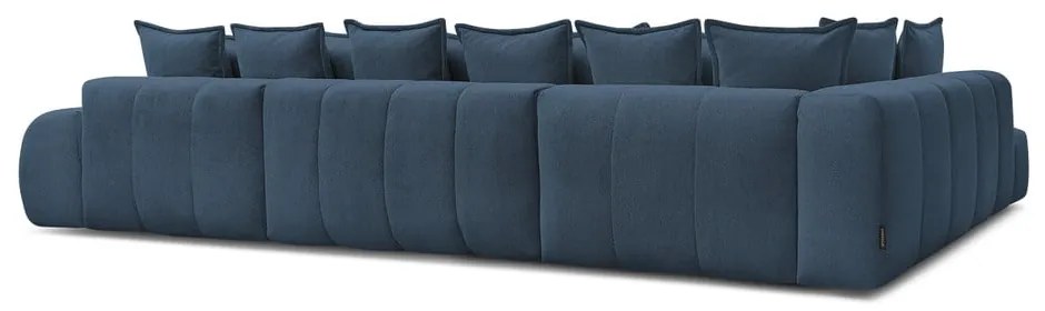 Тъмносин шенилов сгъваем/с място за съхранение ъглов диван (ляв ъгъл/U форма) Everest – Bobochic Paris