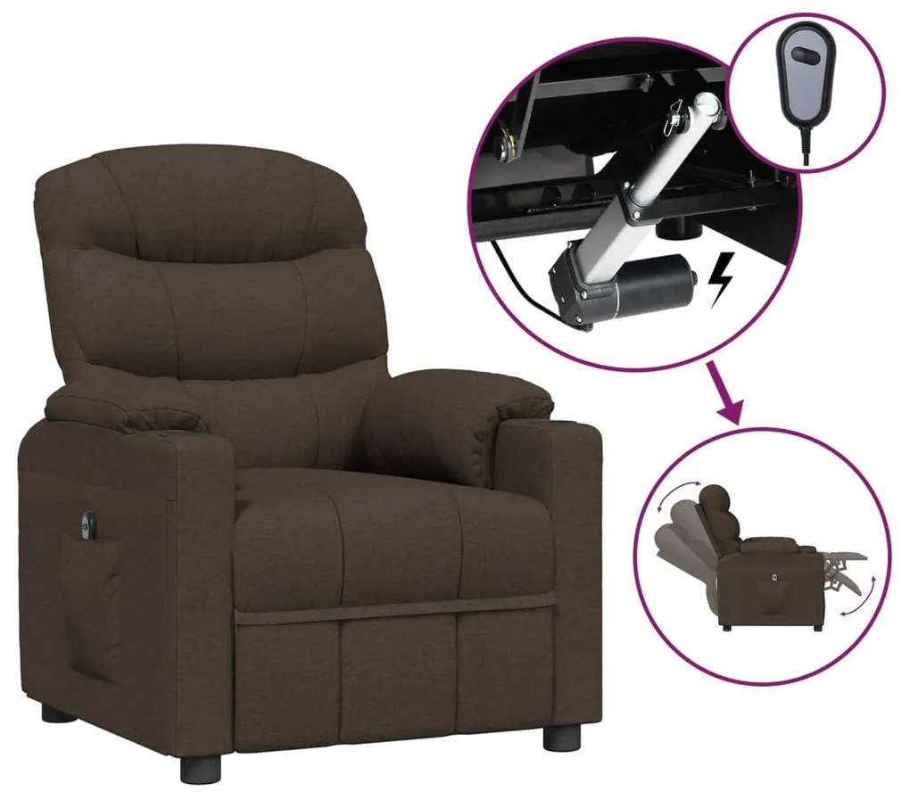 3143496 vidaXL Електрически реклайнер стол, тъмнокафяв, текстил