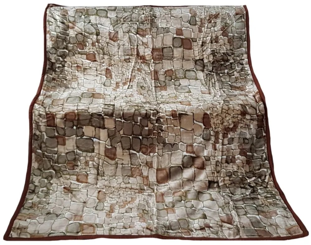 Кафяво топло одеяло с шарка от квадрати Ширина: 200 см  Дължина: 240 см