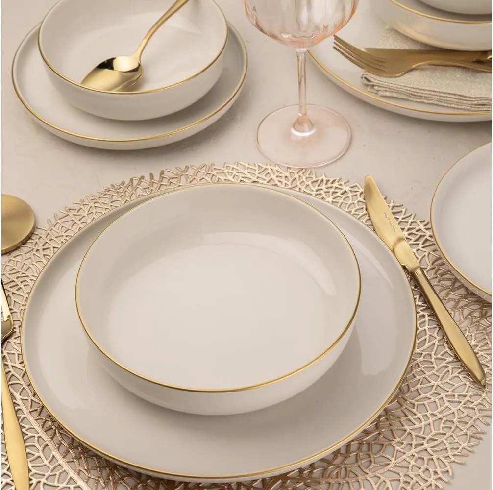Комплект за хранене 8 части, бял/златист, порцелан