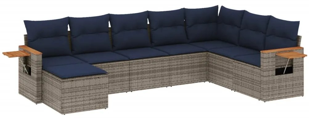 3227090 vidaXL Градински диван с възглавници, 8 части, полиратан, сив