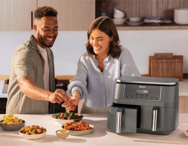 Двоен фритюрник с горещ въздух Ninja DZ300EU, 7.6 л, 6 програми, Таймер, Независими зони, Сив
