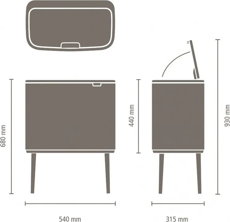 Кош за боклук Brabantia Bo Touch 651106, 36 л, Плавно и безшумно отваряне, Голям отвор, Черен