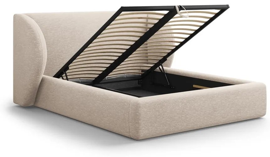Бежово двойно тапицирано легло с място за съхранение с включена подматрачна рамка 200x200 cm Miley – Micadoni