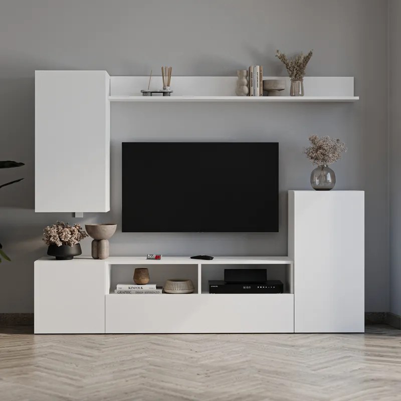 Меламинов ТВ шкаф Rodos TopMebel в бял цвят 210.2x36x90.4cm