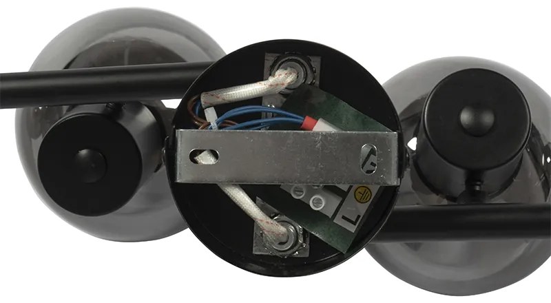 Таванно осветление в стил Арт Деко черно с димно стъкло 4-светлинно - Vidro