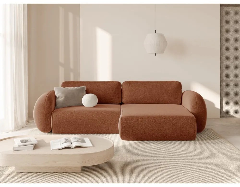 Шенилов сгъваем/с място за съхранение ъглов диван в тухлен цвят Tonale – Cosmopolitan Design