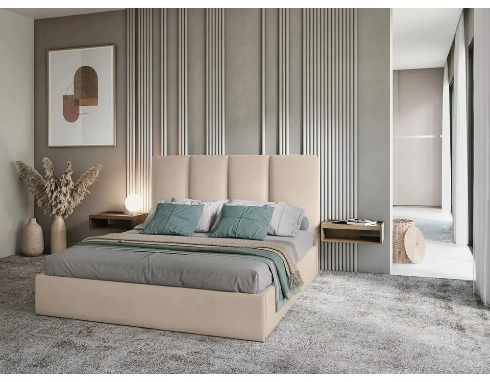 Бежово кадифено двойно легло , 160 x 200 cm Juniper - Mazzini Beds