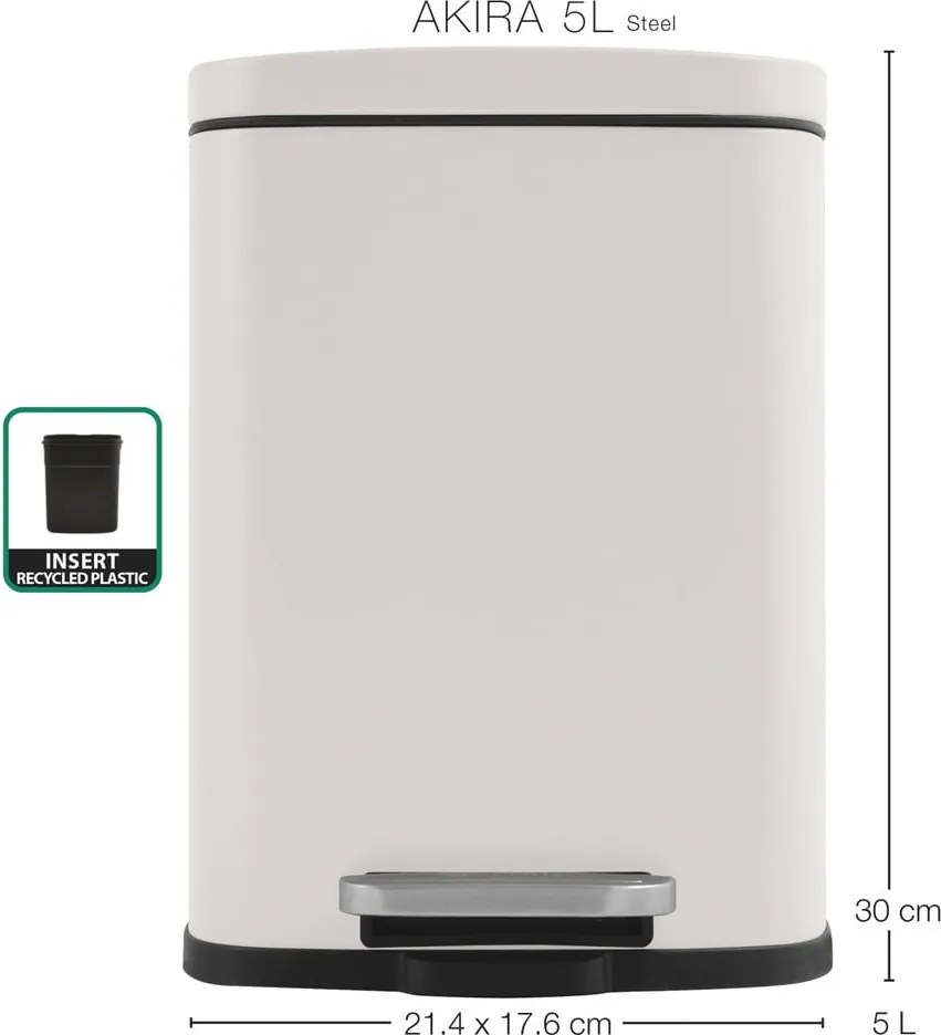Стоманено кошче за боклук с педал в матово бял цвят 5 l Akira – Spirella