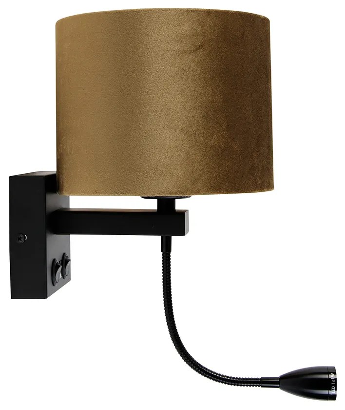 Стенна лампа черна с бронзов велурен абажур 18см - Brescia