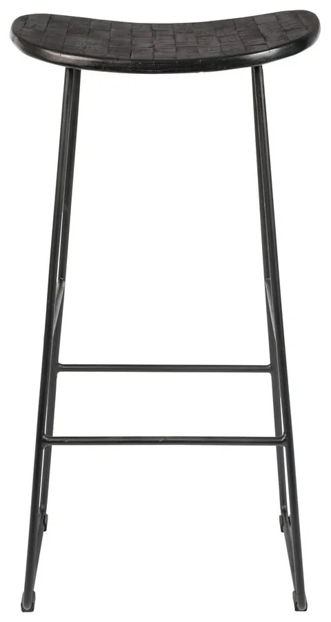 Черен бар стол от масивно тиково дърво (височина на седалката 76 cm) Tangle – White Label