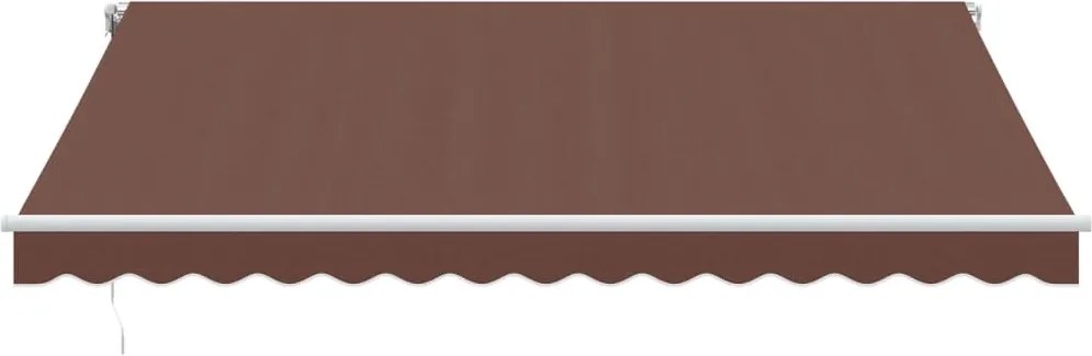 Ръчно прибираща се тента с LED, кафяв, 400x300 см