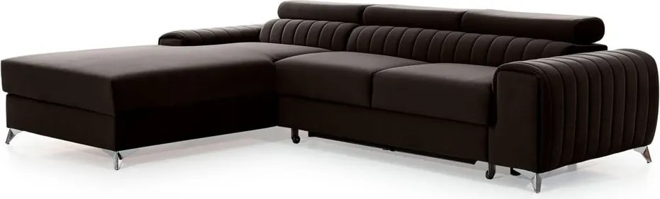 Тъмнокафяв кадифен разтегателен ъглов диван с място за съхранение (ляв ъгъл) Grayson – ELTAP