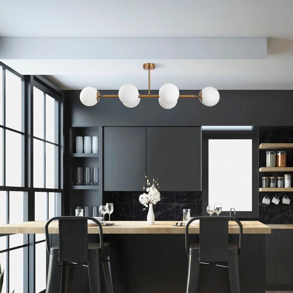 Бяло и златисто осветително тяло за таван със стъклен абажур 40x110 cm Fazli – Opviq lights