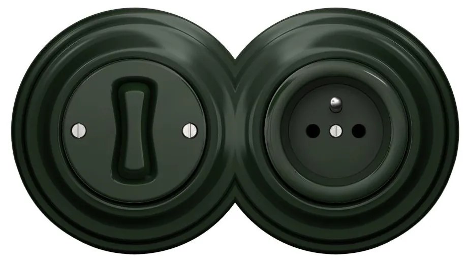 Kliklap - Ретро еднополюсен ключ № 1 и розетка 230 V с зелена рамка