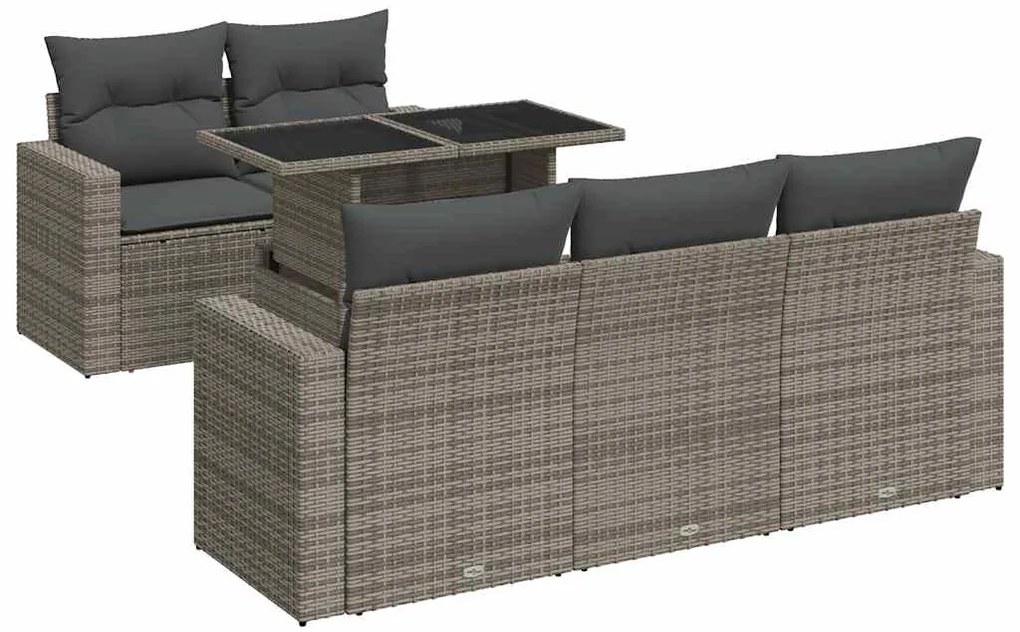 3326251 vidaXL Градински диван с възглавници, 6 части, полиратан, сив