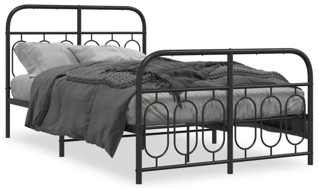 377133 vidaXL Метална рамка за легло с горна и долна табла, черна, 120x200 см