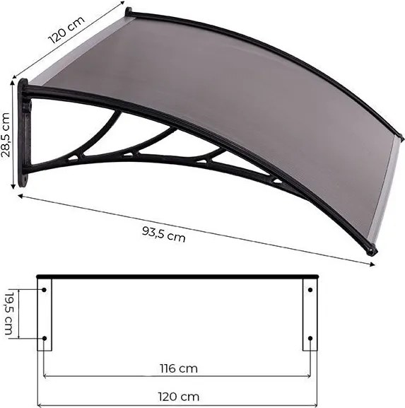 Поликарбонатен покрив над входната врата - дим Ширина: 100 см | Дължина: 150 см