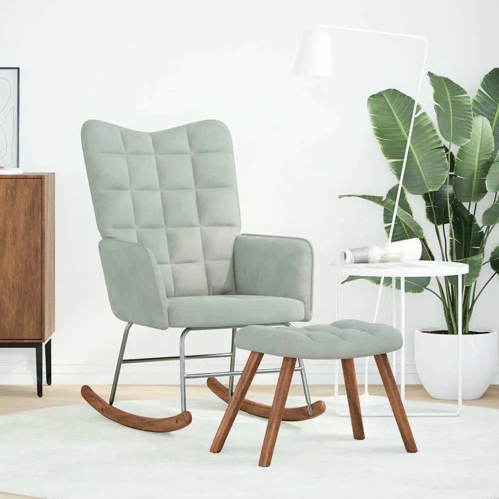 4016843 vidaXL Люлеещ се стол с табуретка, светлосив кадифе