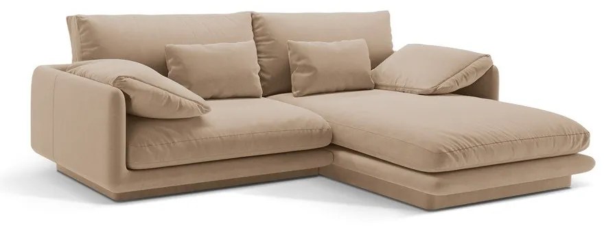 Бежов кадифен ъглов диван (десен ъгъл) Torino – Micadoni