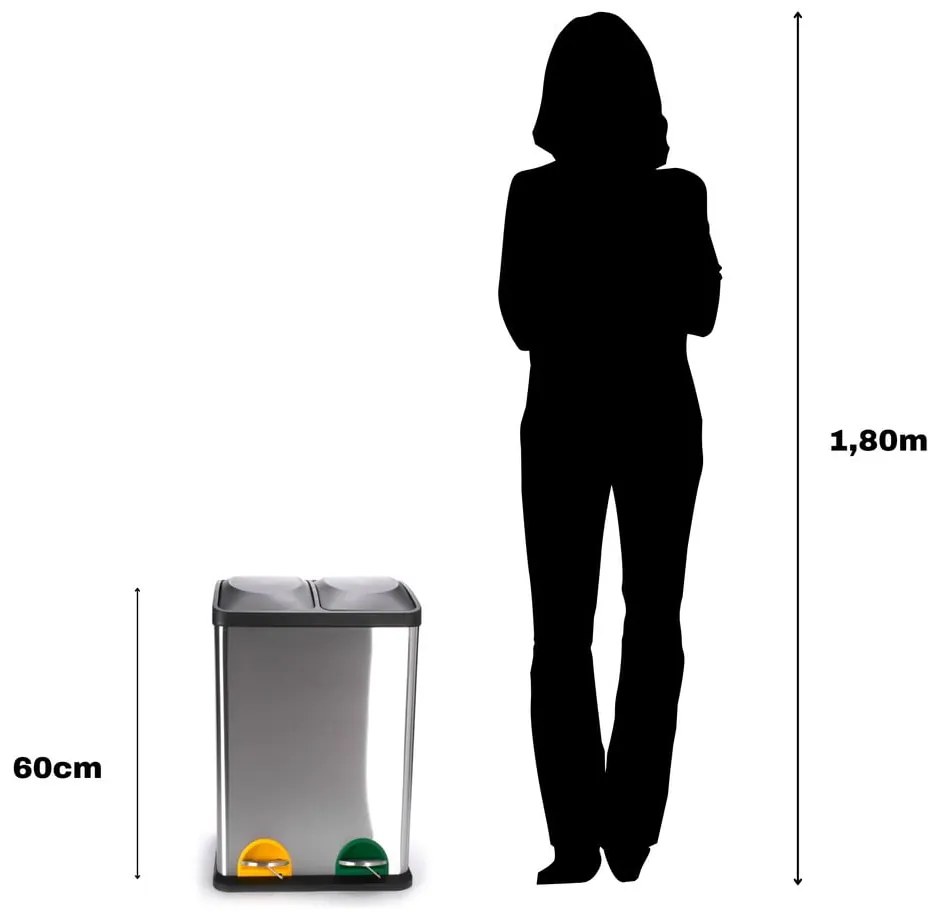 Стоманено кошче за боклук за рециклиране с педал в матово сребрист цвят 2x20 l Tri Selectif – MSV